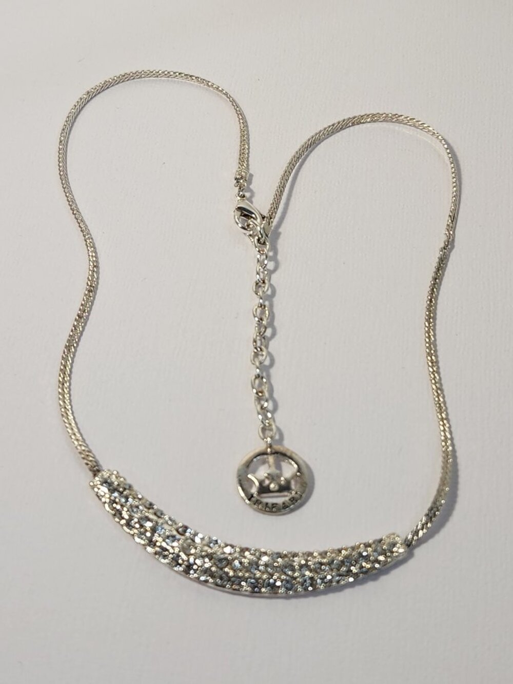 Retro Trifari Silver Pavé Rhinestone Curved Bar Necklace Bridal Sparkle 16-18"